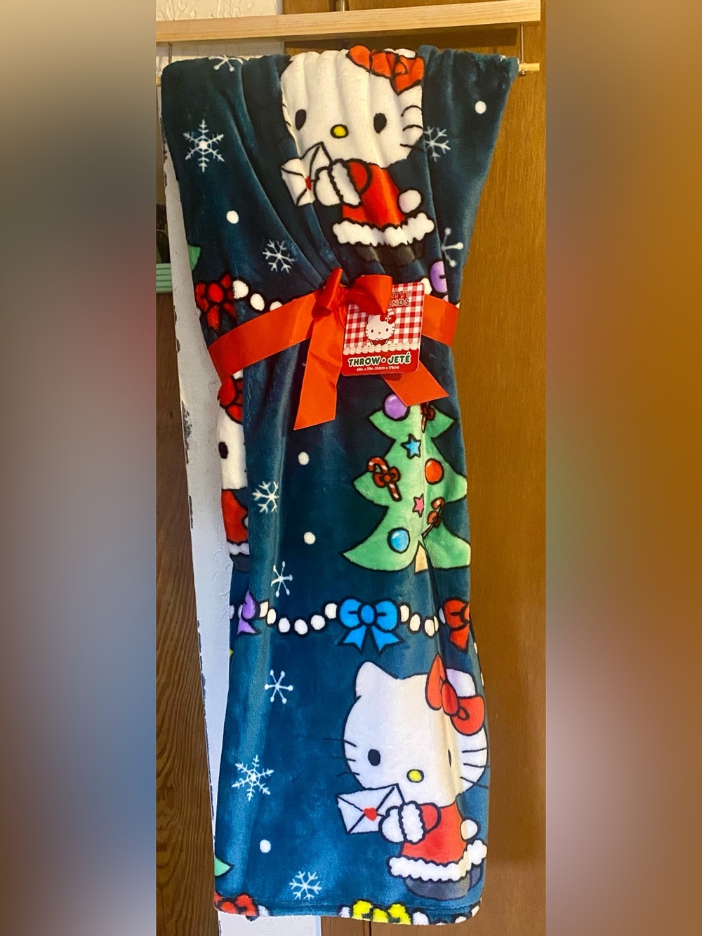 Hello Kitty Christmas Tree Cloud Plush Throw Blanket, measuring 60 in. x 70 in.